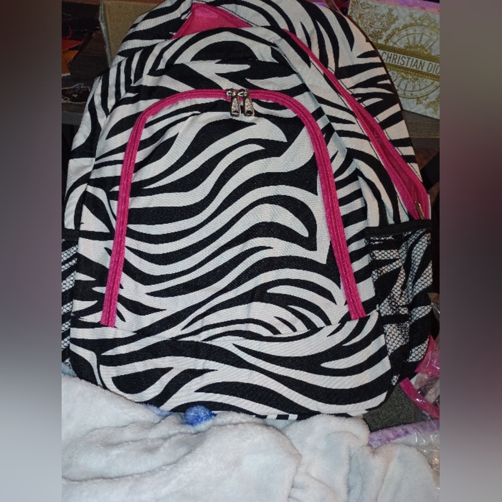 Zebra Pattern Backpack with Pink Interior - Picture 1 of 4